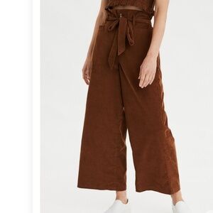 American Eagle Warm Brown Paperbag High Rise Wide Leg Corduroy Pants Size XS